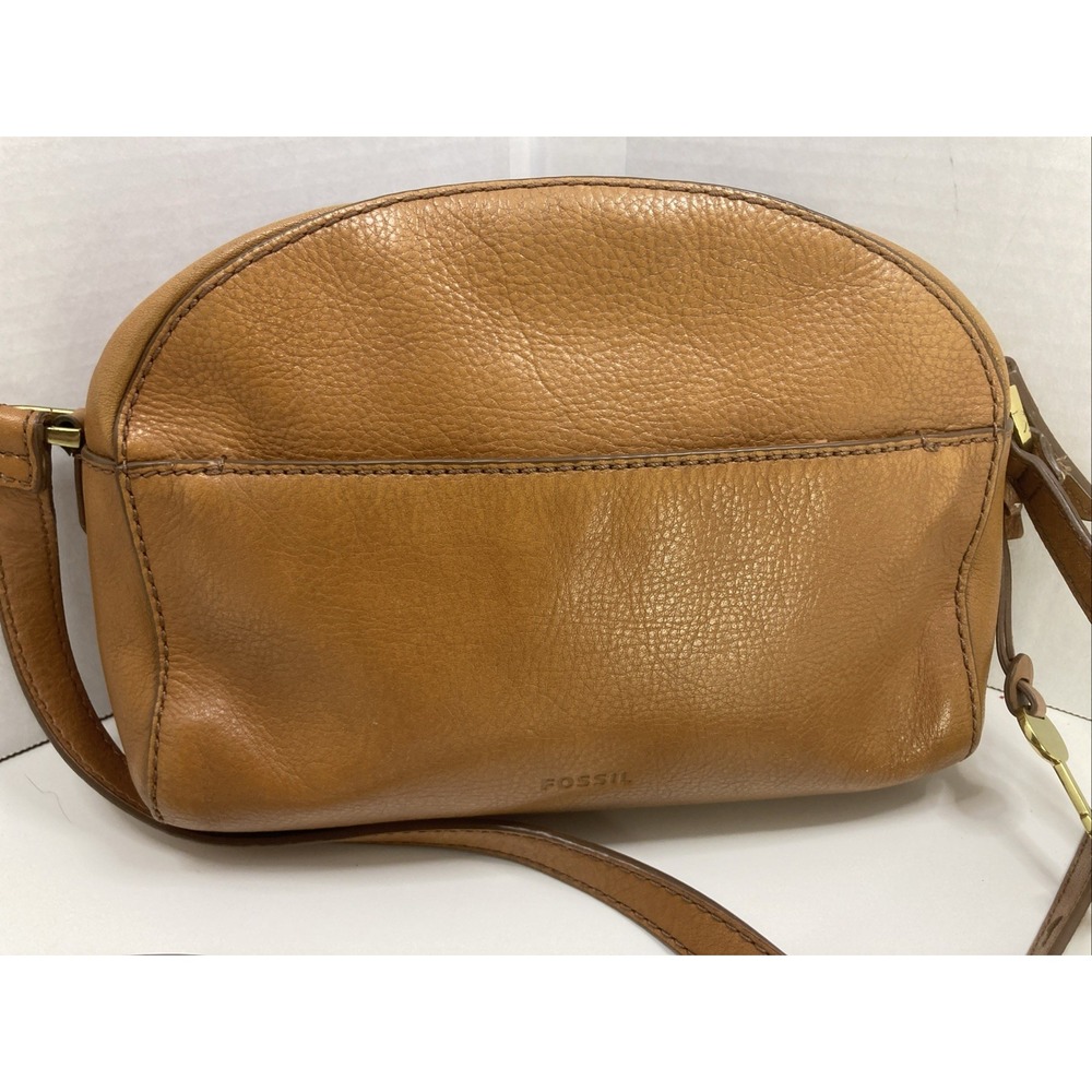 Vintage Tan‎ Brown Fossil Crossbody with Gold Key Purse Handbag 7 inch - Picture 2 of 11